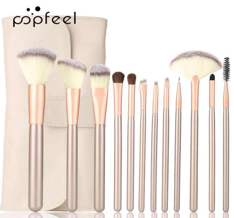 

Popfeel Makeup Brush Set 12 Nylon Wool Wooden Handle Aluminum Tube travel Make Up Brushes Sets7133505