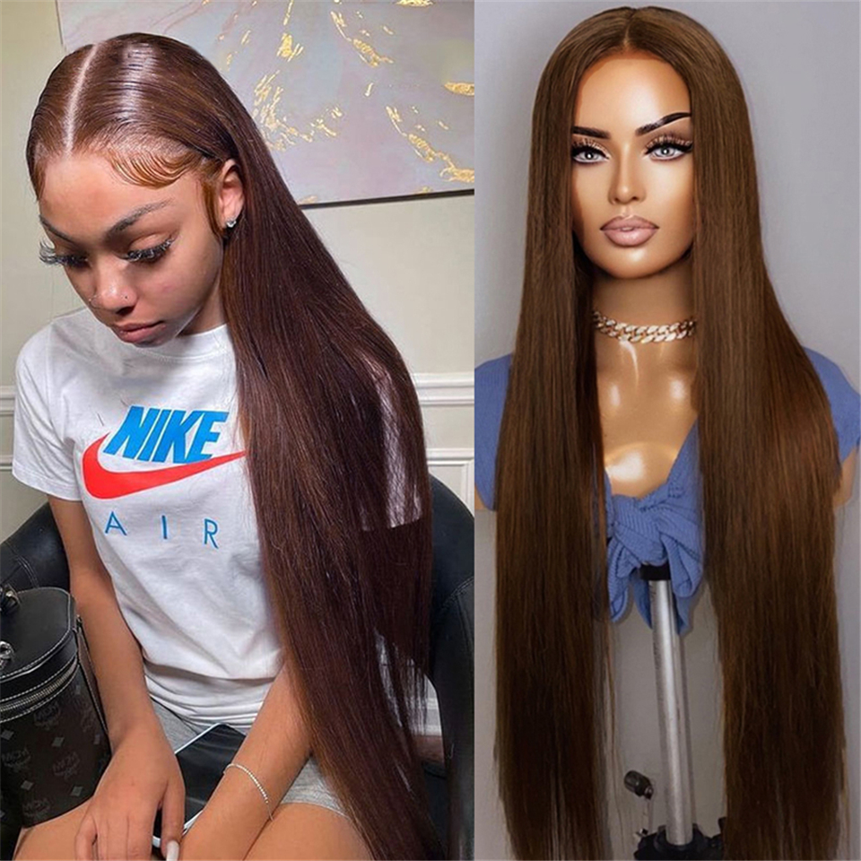 

Bone Straight 13x4 Lace Front Wig Brown Colored Human Hair Wigs for Women Remy Hair Pre Plucked Lace Front Wigs, Light brown