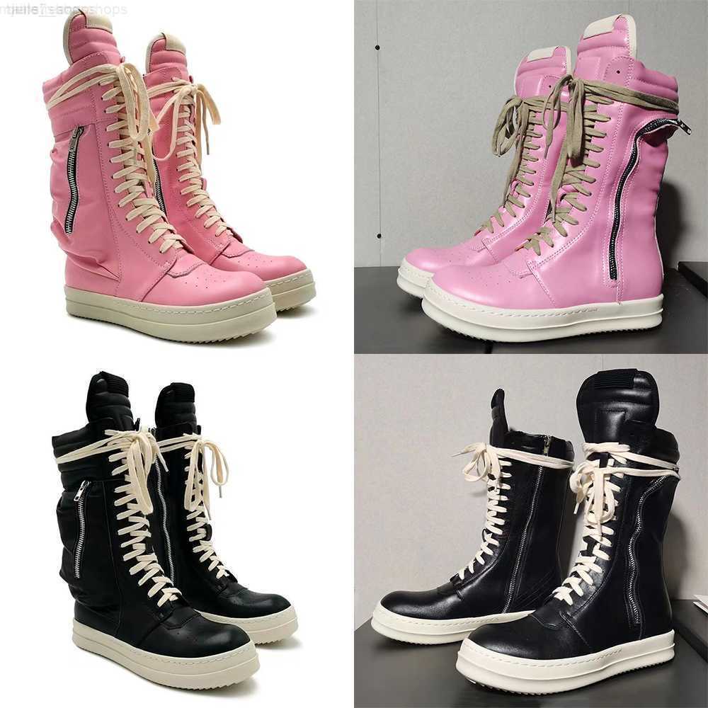 

luxury 2023 rick designer ro boots shoes owens dress shoes mens and womens high s leather shoes informal sports overalls velvet pink HCL
