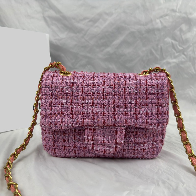 

Classic Mini Flap Tweed Quilted CF Shoulder Bags Square Gold Metal Hardware Matelasse Chain Crossbody Designer Purse Outdoor Sacoche Womens Handbags 17CM/25CM, Box