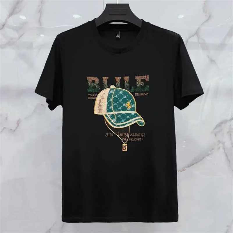 

Men's T-shirt 2023 Summer New Luxury Hat Hot Diamond Fashion Brand Printing Handsome Bottom Round Neck Men's Half Sleeves, Sj035 white