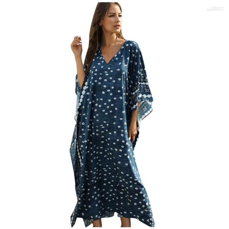 

Ethnic Clothing Muslim Abaya Women Kaftan Dress V Neck Print Chiffon Jilbab Islamic Turkish Long Casual Muslimah Dubai