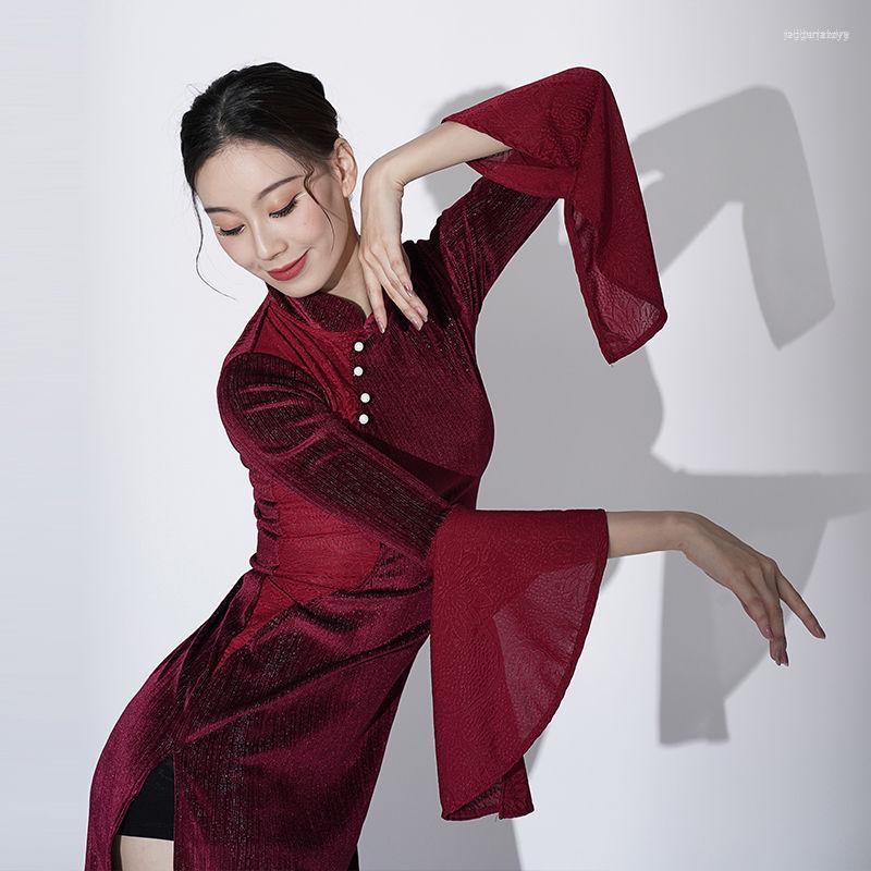 

Ethnic Clothing Velvet Classical Dance Cheongsam Chinese Practice Costume National Performance Autumn And Winter