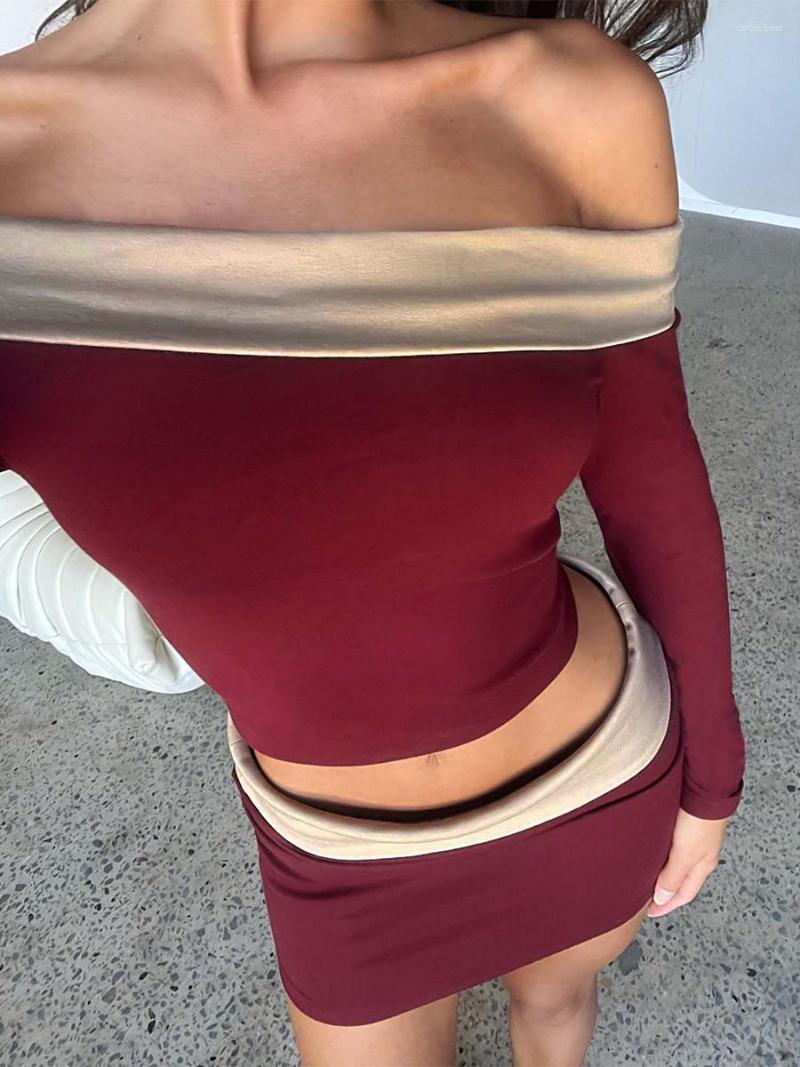 

Work Dresses Women 2 Piece Skirt Suit Low Cut Long Sleeve Crop Tops High Waist Bodycon Mini Skirts Set Club Party Outfits, Deep blue