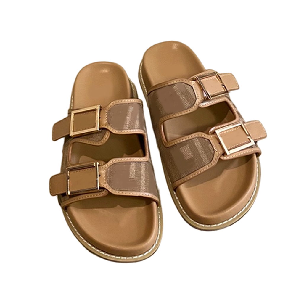 

F* Top Quality Designer Slipper Women Fabric Sandal Slide Men White Leather Slides Buckle Printing Slippers Waterfront Bottom Shoes, Color 1