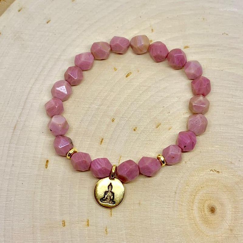 

Charm Bracelets Star Cut Beads Mala Bracelet Buddha Jewelry Rhodonite With Gold Meditation Jeweley For Women Raym22