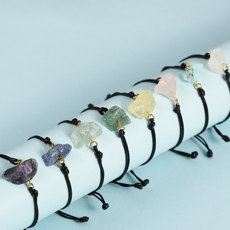 

Rope Chain Bracelets Irregular Ore Rock Natural Crystal Charm Bracelet for Women Healing Pink Purple Yellow Quartz Reiki Jewelry