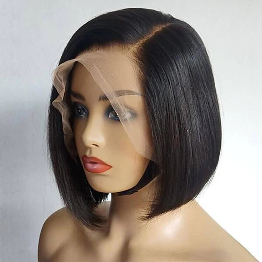 

13x4 Lace Bob Wig Peruvian Human Hair Straight T Part Lace Wigs 10 Inch Human Hair Wig for Black Women, Natural color