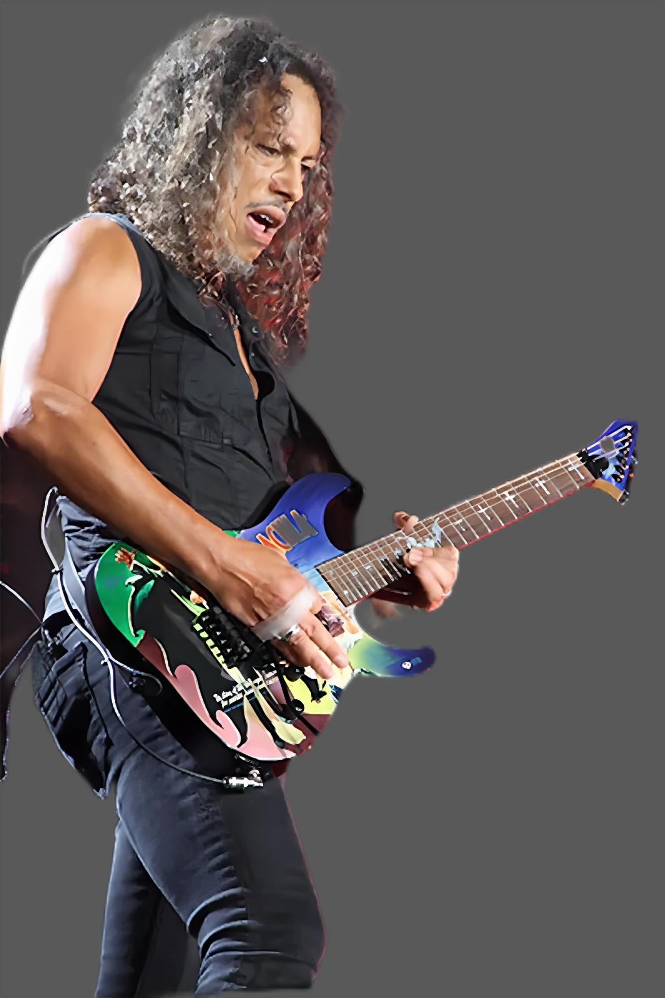 

Metallic Kirk Hammett KH 2 Dracula Electric Guitar Bat & Cross Inlay, Floyd Rose Tremolo Bridge, Extra Thin Flat Neck Contour, Active Pickups, 9V Battery Box, Gotoh Tuners