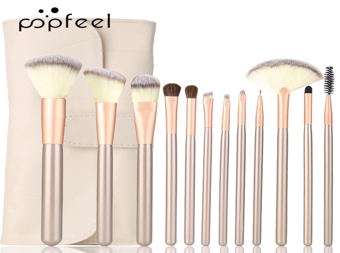 

Popfeel Makeup Brush Set 12 Nylon Wool Wooden Handle Aluminum Tube travel Make Up Brushes Sets5996152