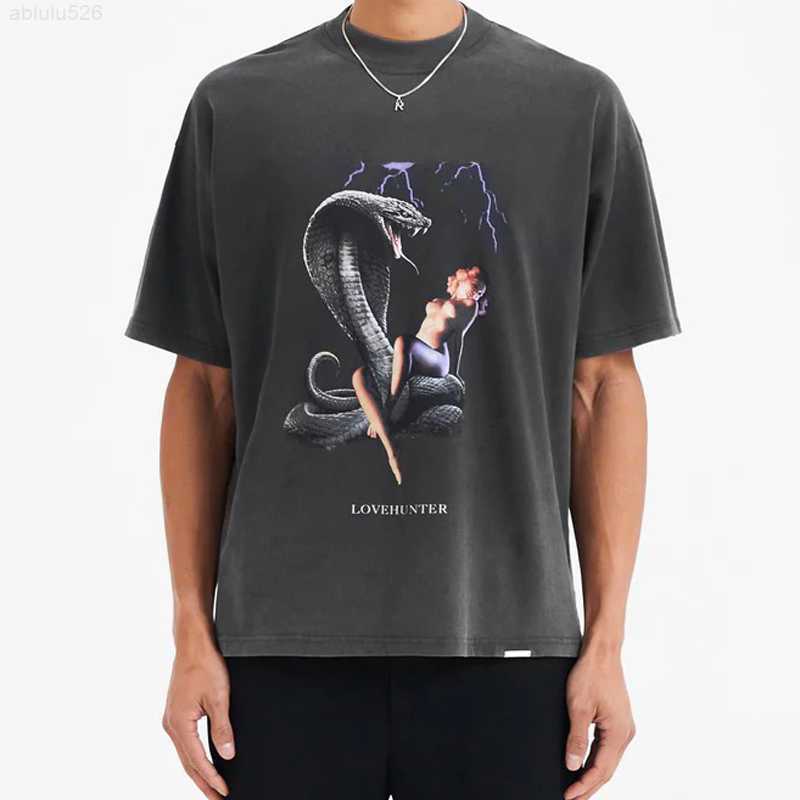 

23SS REP LOVE HUNTER Snake Printed Tee Fashion Mesh T-Shirt Short Sleeve Man Women Summer Casual Hip Hop FZTX2315, Black