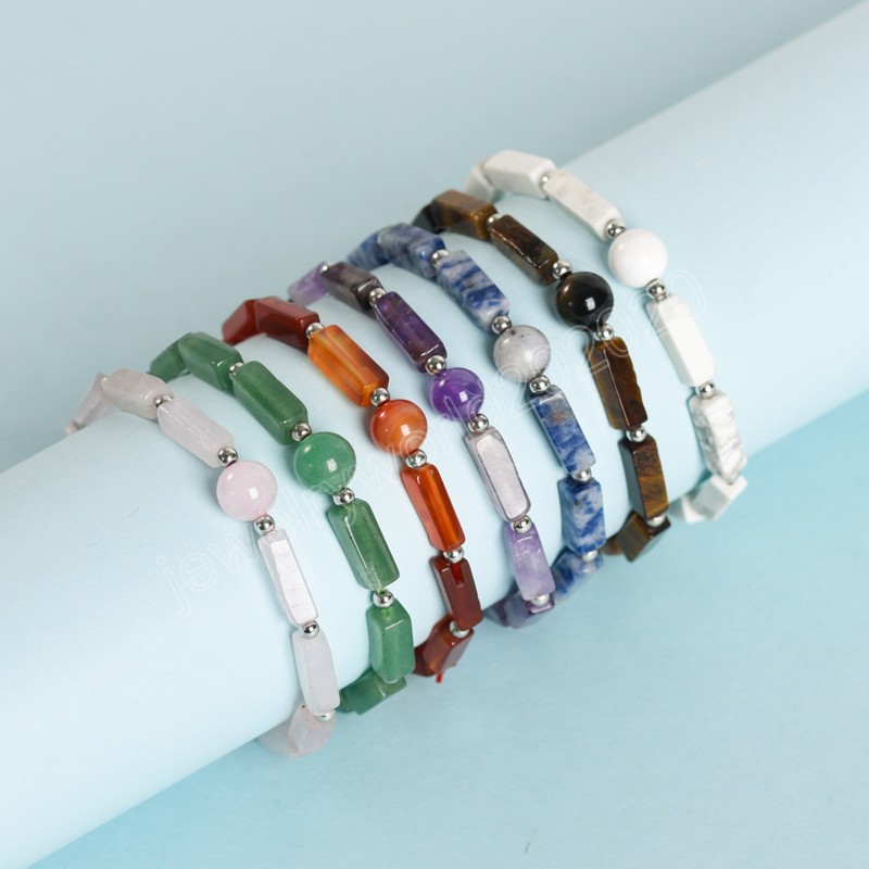 

Reiki Natural Stone Crystal Bracelet Square Quartz Beaded Agates Green Aventurine Amethysts Bangle Healing Jewelry for Women Men