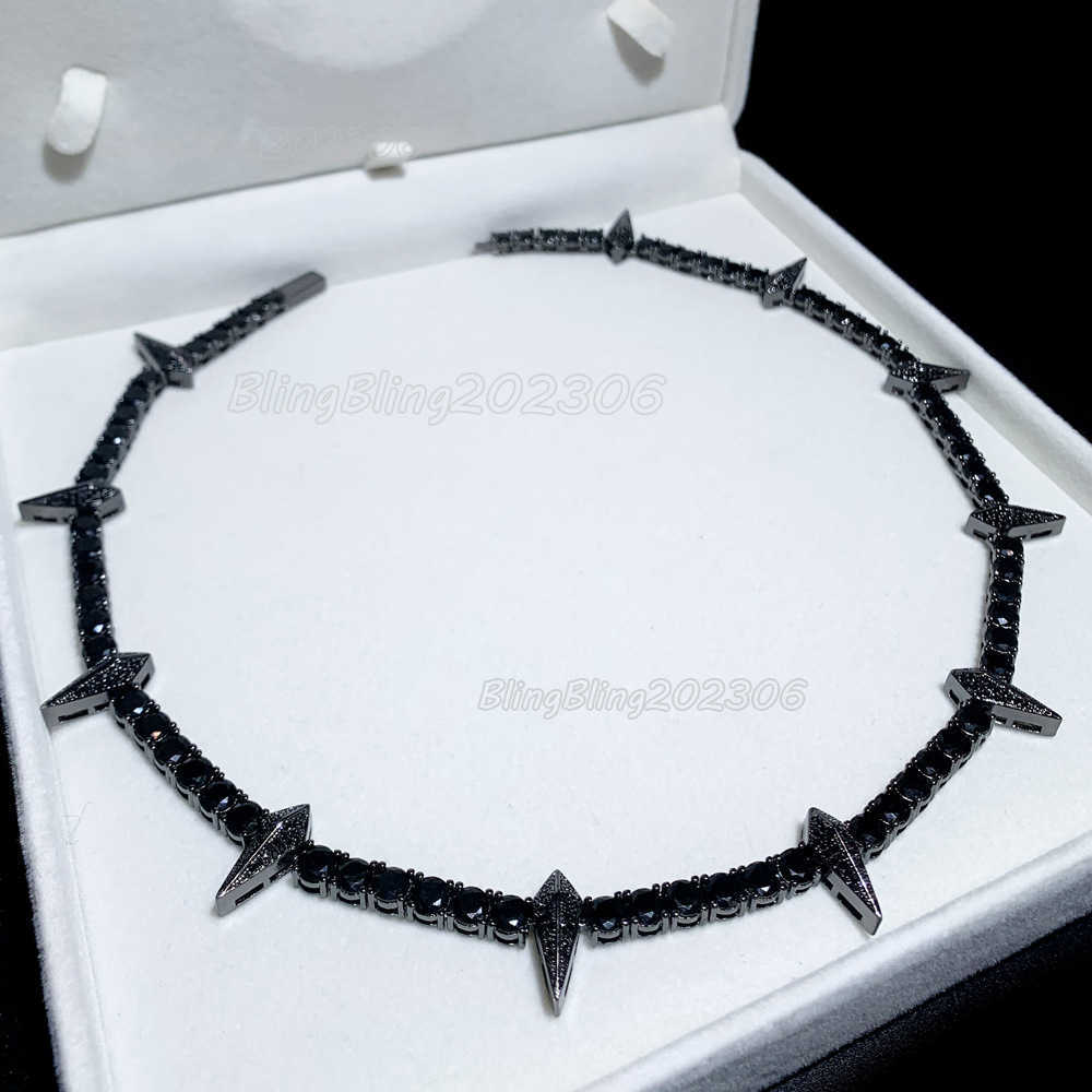 

Hip Hop 5mm Black Zircon Inlaid Tennis Chain Black Panther Necklace Black Gold Plating