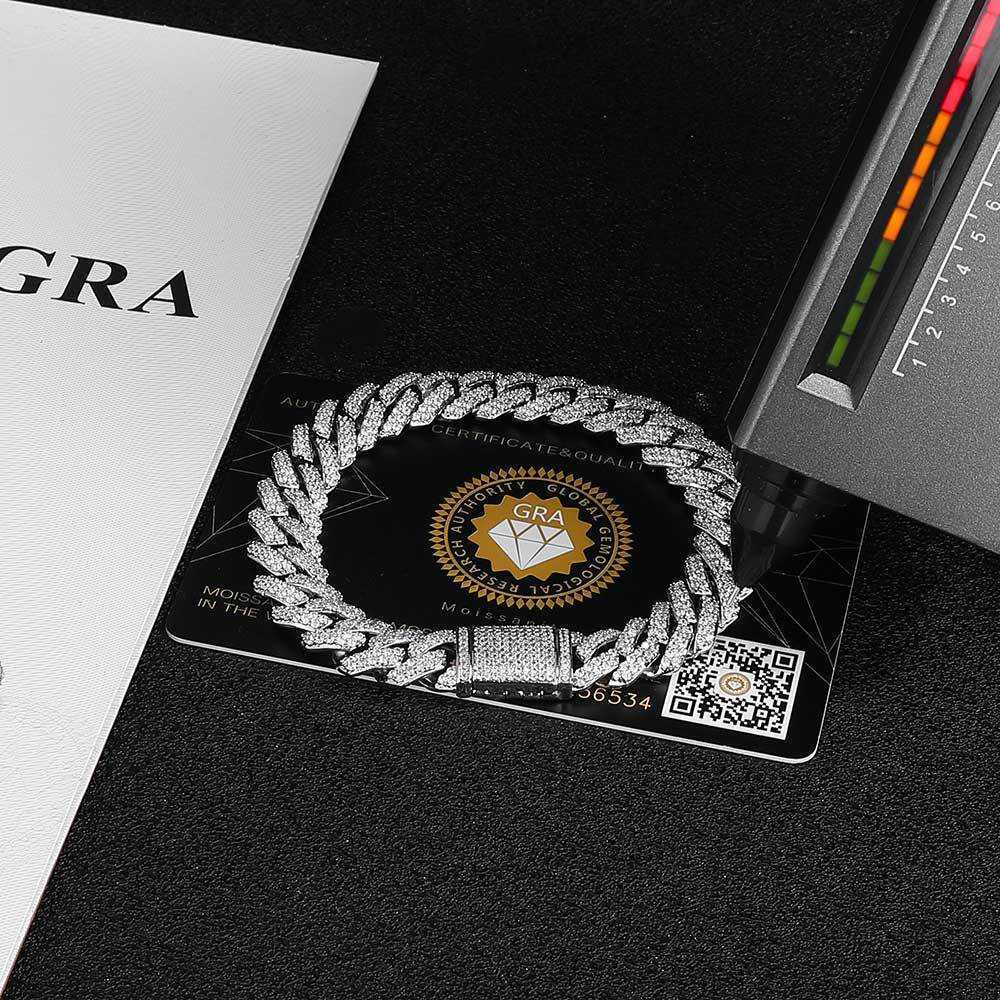 

S925 Sterling Silver Men's Hip Hop Bracelet with Micro Mosan Diamond 10mm Diamond Cuban Bracelet Jewelry