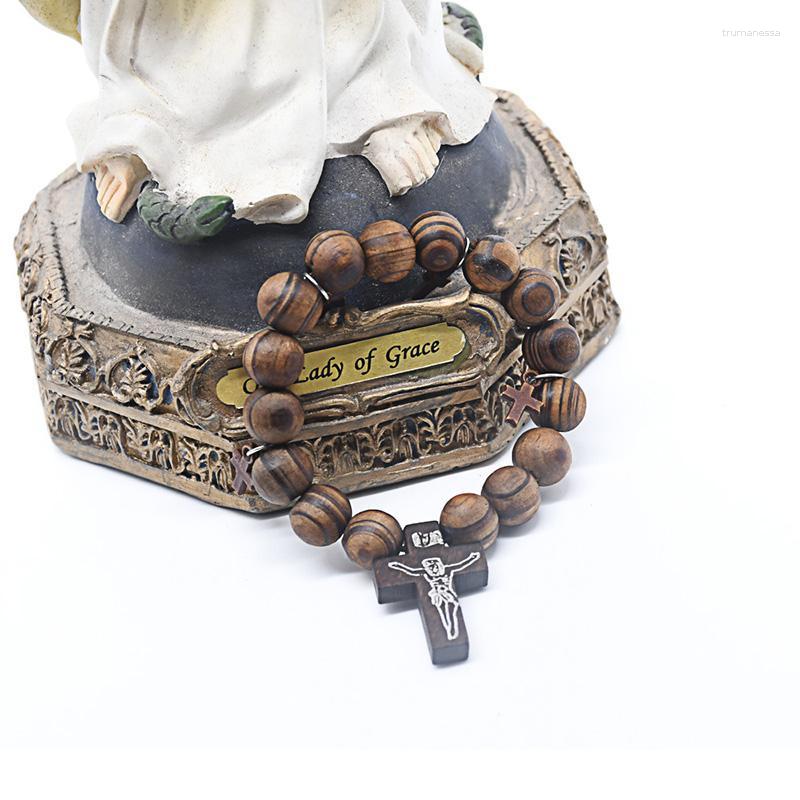 

Link Bracelets Chain Men's Christian Jesus Cross Elastic Black/Brown Wooden Beads Bracelet Church Religious Car Hangings JewelryLink Ray