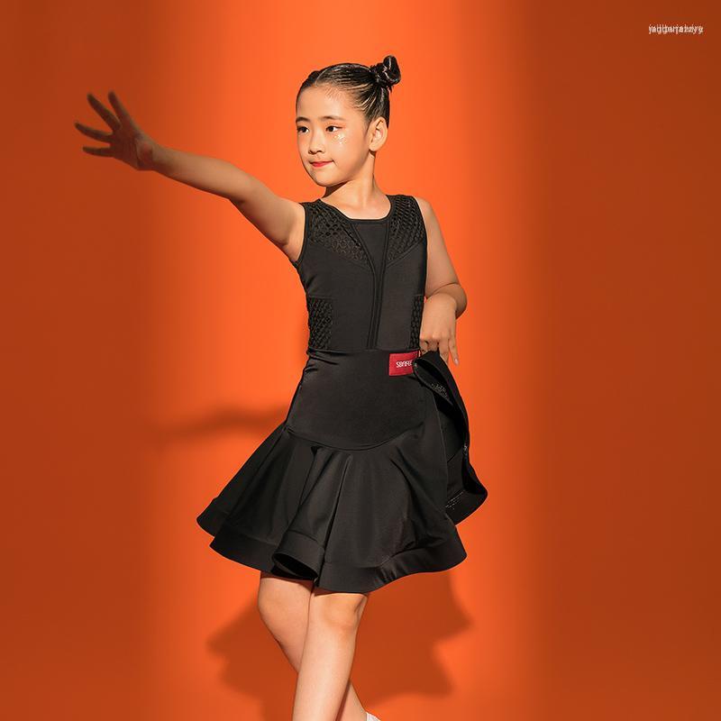 

Stage Wear 2023 Latin Dance Practice Clothes For Kids Red/Yellow/Black Mesh Costumes Competition Performance Dress VO1205, Red dress