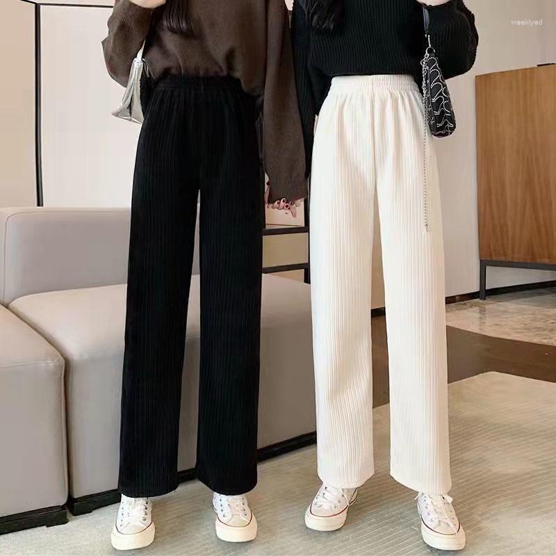

Women's Pants Plush Wide Leg Trousers For Female Students Loose And Versatile Casual Straight With High Waist Slim Cropped, Black
