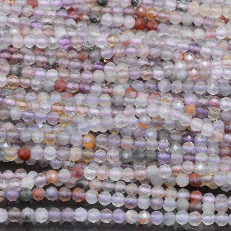 

Loose Gemstones Natural Super Seven Quartz Faceted Round Beads 2mm