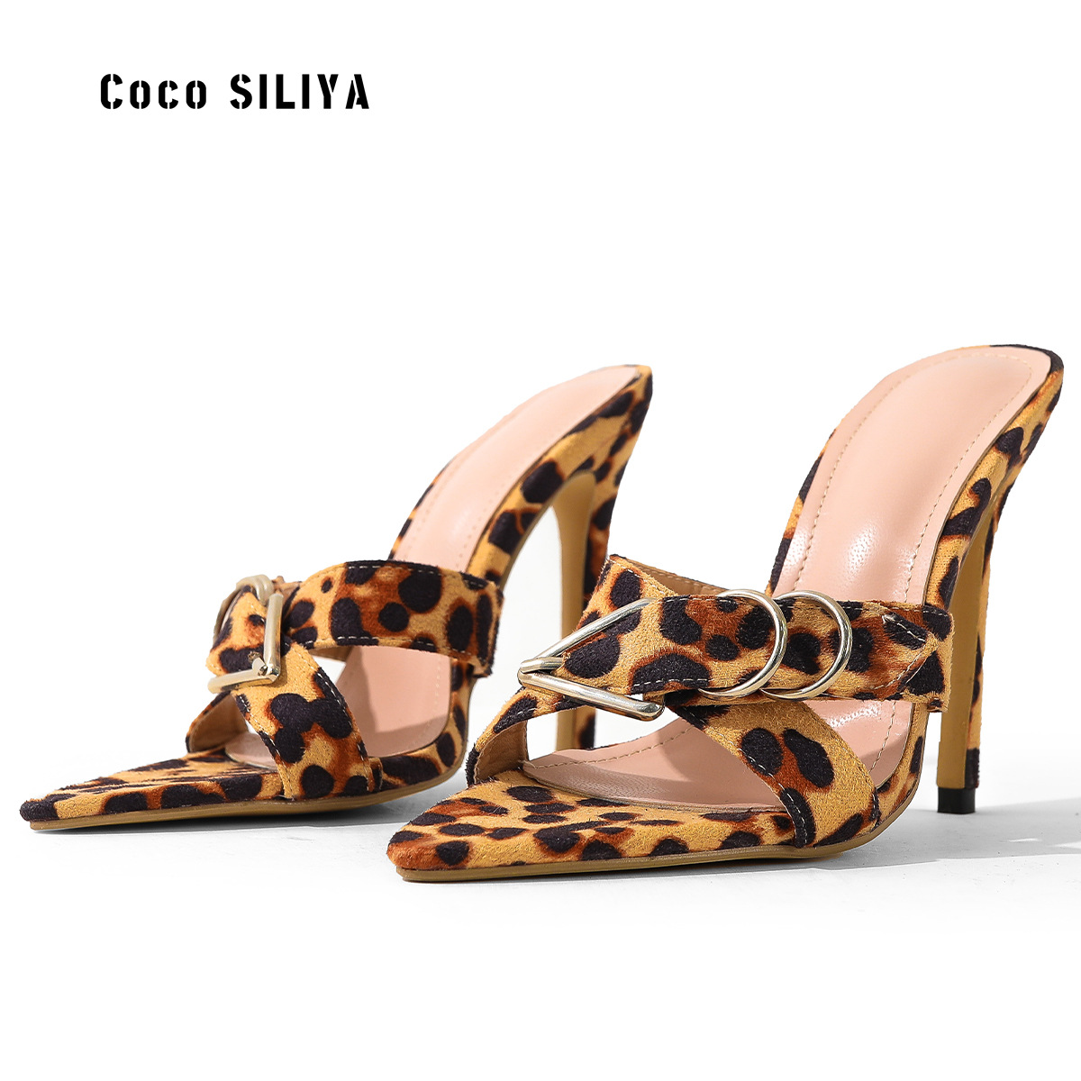 

Summer New Pointed External Wearing Sandals High Heel Women's Thin Heel Leopard Pattern Slippers, Clear
