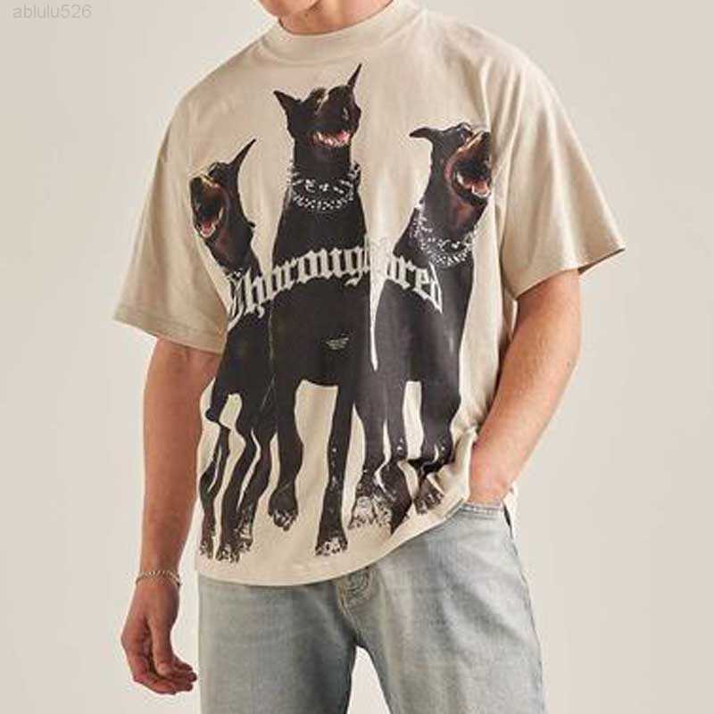 

21FW REP Dog Printed Tee Fashion Mesh T-Shirt Short Sleeve Man Women Summer Casual Hip Hop FZTX2319, Beige