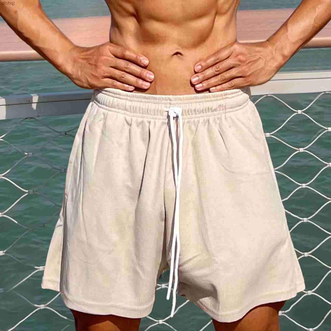 

New Muscle Fitness Summer Sports Casual Waffle Shorts Men's Running Training Suit 5/4 PantsEA, Orange