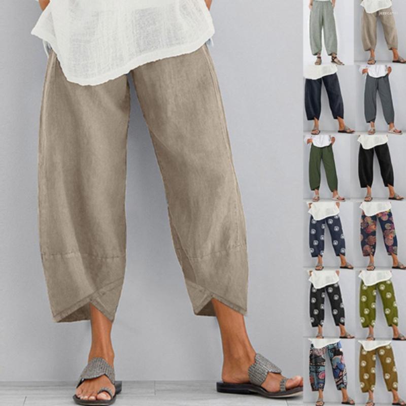 

Women' Pants Casual Cotton Linen Wide Leg Women Loose Comfort Elastic Waist Harem Vintage Solid Summer Cropped Trousers, Wa03402-grey