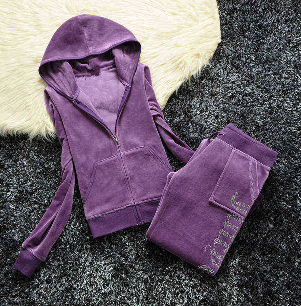 

Women's Tracksuits Juicy Tracksuit 2023 Summer Brand Suit Velvet Velour Women Track Hoodies and Pants Met4, Gray