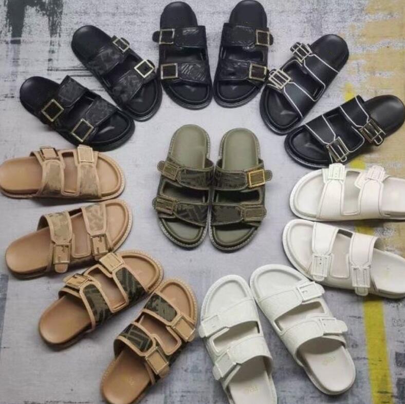 

2023 New Fashion Women Men Sandal Luxury Designer Lady Gentlemen Colorful Canvas brown Letter Anatomic Leather slides 20 style Model, 020