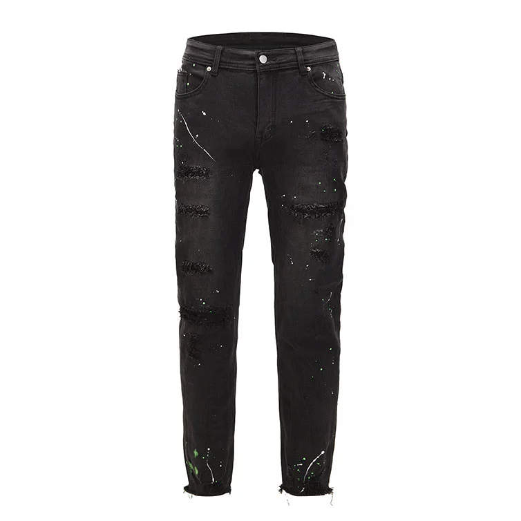 

Black Jeans Denim Pants Fashion Holes Trousers Mens Clothing