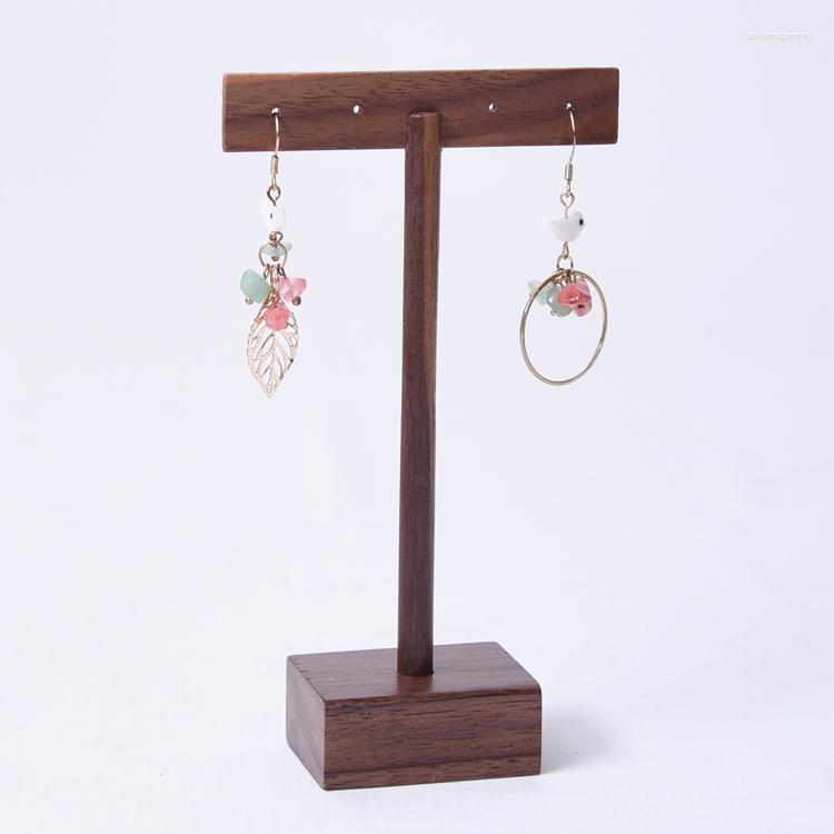 

Jewelry Pouches Creative Black Walnut T-Shape Solid Wood Earrings Display Holder Stand