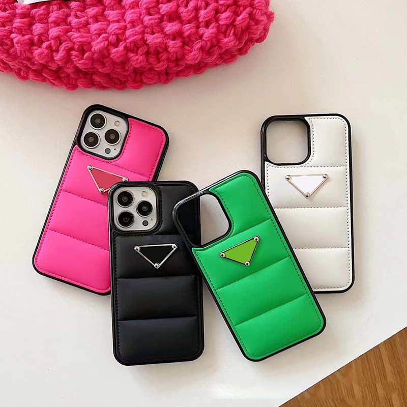 Quilted Designer Phone Case for Apple iPhone 17 16 Pro Max 15 Promax 14 13 12 Pro Luxury PU Leather Puffy Winter Nylon-padded Down Jacket Back Co-image-878767482