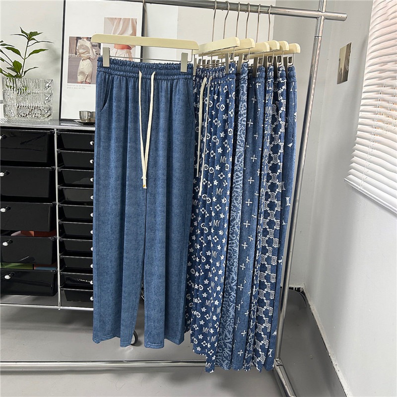 

Wide-Leg Pants Straight Wide Leg Women'S Pants High Waist Pants For Women Solid Color Print Loose Suit Trousers Blue Pants, Symmetric