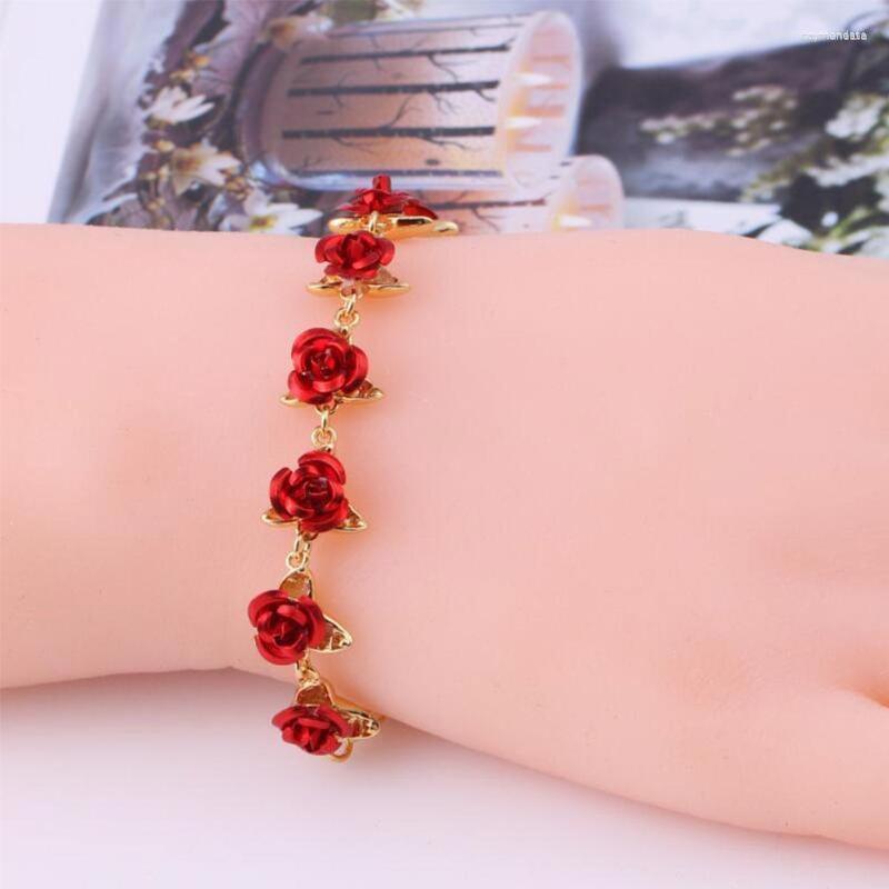 

Strand Beaded Strands Rose Gold Color Link Chain Romantic Bracelet Red Enamel Jewelry Valentine Gift For Lover Women's Hand Bracelets