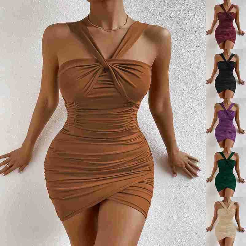 

Women's Dress Spring Sexy Cross Twisted Strap Open Back Pleated Wrap Hip, Black