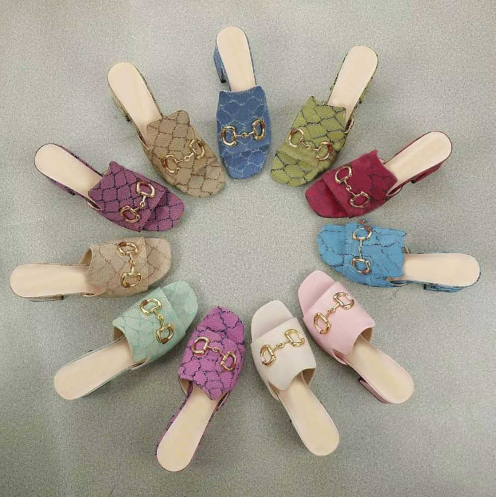 

Summer Beach slipper fashion 100% leather Metal buckle designer Women Shoes cowhide white black Thick heel Sandals lady letter Half High heels Large fashion1310