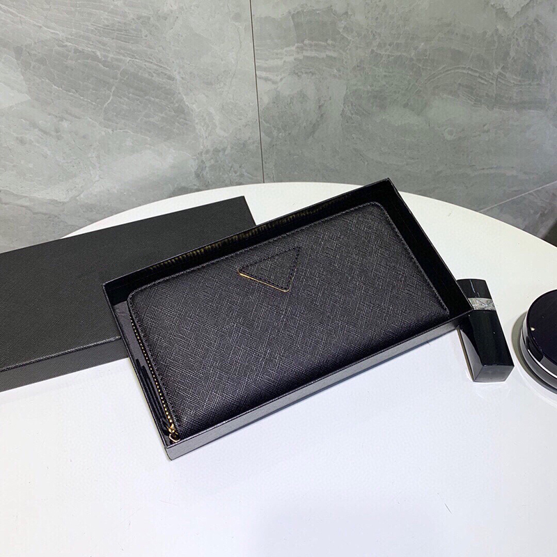

Designer Zip Wallet Top Quality Saffiano Triangle Leather Pink Black Wallets Prad Coin Purses Women Luxury Mens Card Holder With Gift Box Cardholder 20x10cm, 2# 19x10cm