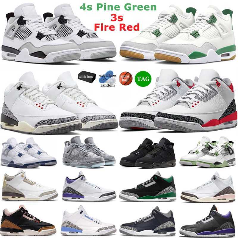 

3s 4s with Box Basketball Shoes Men Jumpman White Cement Fire Red Racer Blue Darkmocha 4 Military Black Seafoam Pine Green Black Cat Trainers Mens Sports Sneakers, 17