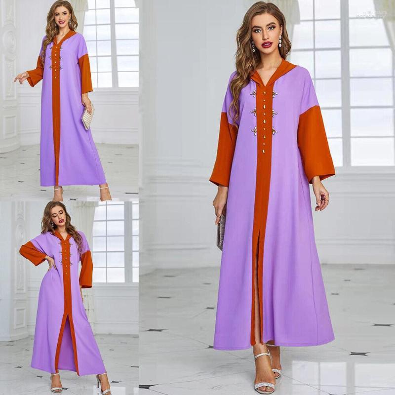 

Ethnic Clothing Moroccan Women Rhinestone Hooded Muslim Abaya Long Dress Dubai Party Islamic Eid