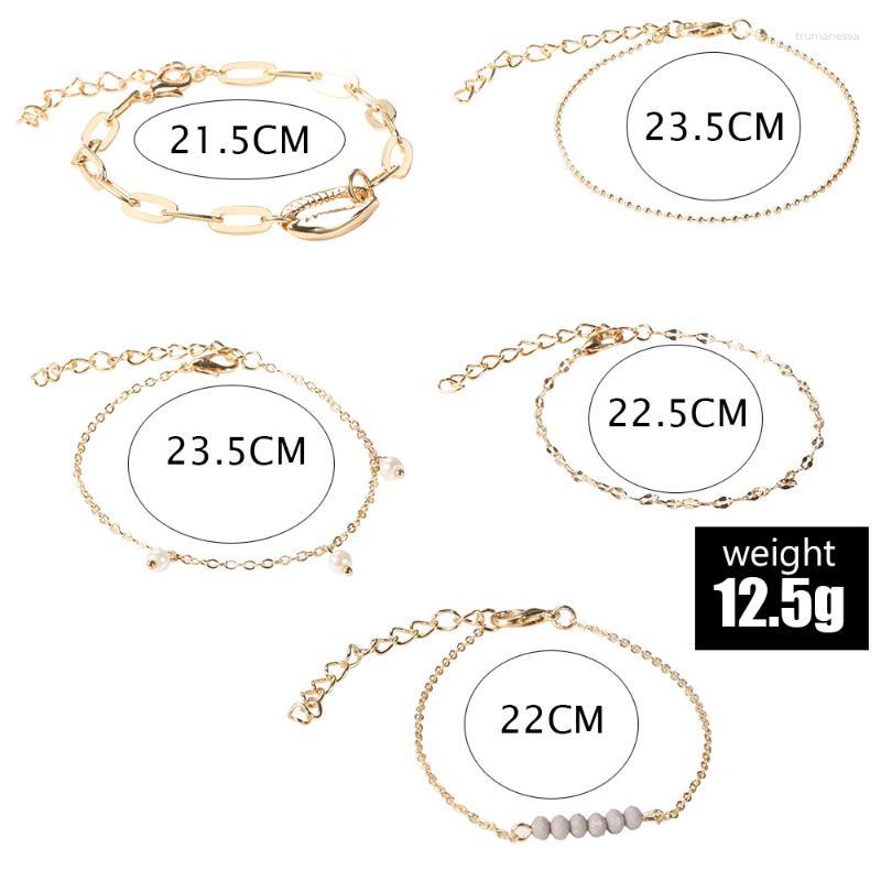 

Charm Bracelets 5 PCS/Set Bohemia Gold Color Shell Beads Bracelet Set For Women Retro Boho Thin Chain Ethnic Arm Cuff Raym22