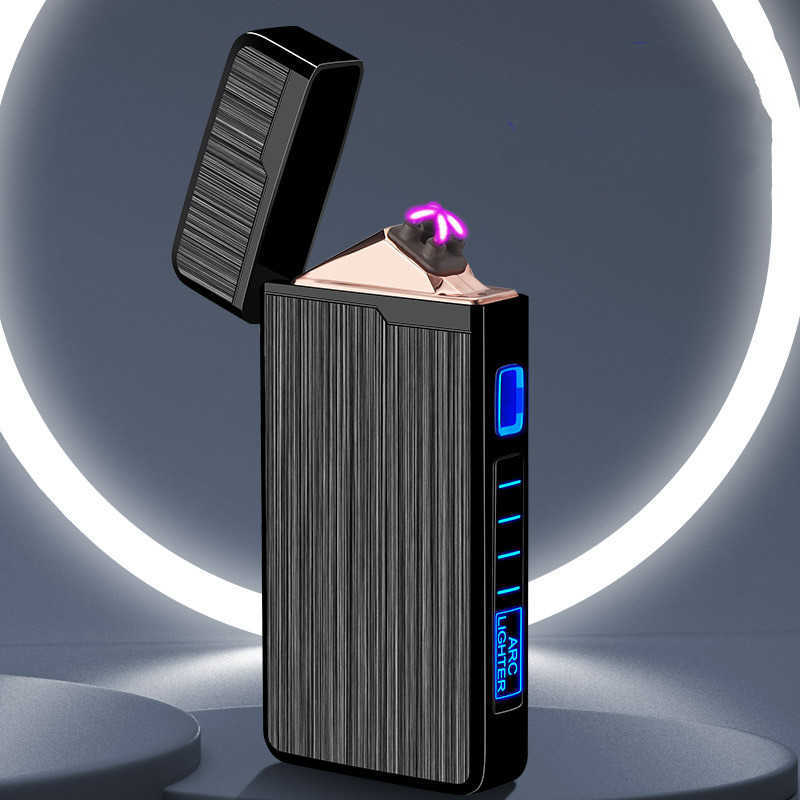 

New Electric Lighter Metal Windproof Pulse Flameless Plasma USB Rechargeable Dual Arc LED Power Display Men's Tools AJXS