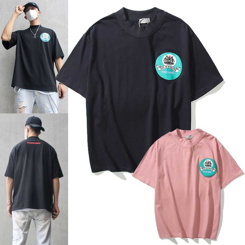 

Fashion designer luxury Brand New Emblem Foam Print Unisex Loose Cotton Short Sleeve T-Shirt super high quality, Pink
