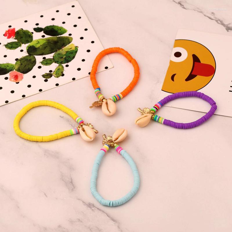 

Strand Beaded Strands Bohemian Style Colored Handmade Soft Ceramic Bracelet Fashion Simple Natural Shell Metal Coconut Tree Pendant Ladies