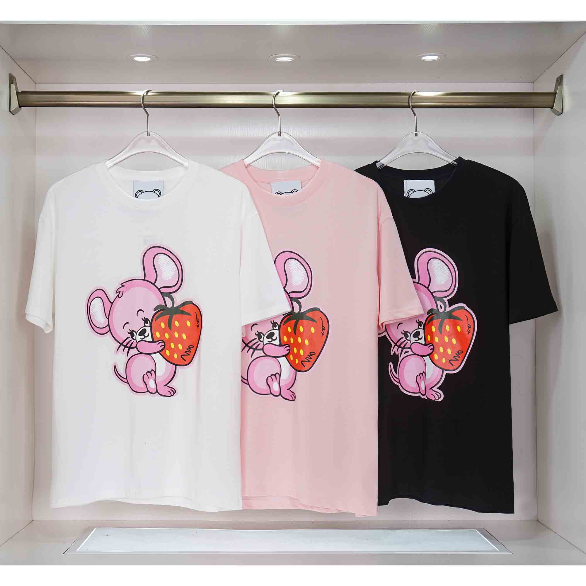 

23SS Designer Mouse And Strawberry Print T-shirt Men' Tees Round Neck Summer Ventilate Short Sleeve For Women Men -2XL, White