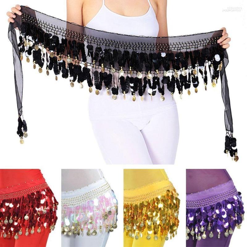 

Stage Wear Belly Dance Belt Costumes Sequins Tassel Hip Scarf Women Dancing Belts Waistband Skirt Wrap Hipskirt, White