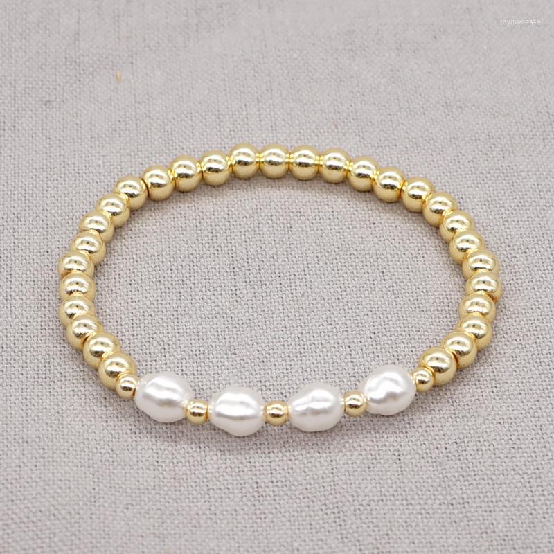 

Strand Beaded Strands Go2BoHo 5mm Baroque Pearl Bracelet Gold Colored Varnish Baked Natural Stone Bracelets For Women Jewelry Elastic Bracl
