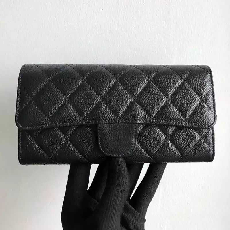 

card bag Channel Bag Granny women's long wallet card bag caviar Leather Flip business card credit card holder, Sheepskin gold buckle+box