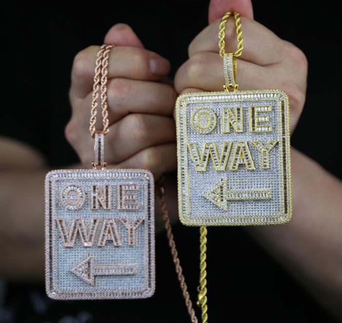 

Drop ship letter One Way square pendant with full cubic zircon paved big pendants fit cuban chain punk styles hip hop jewelry7951416