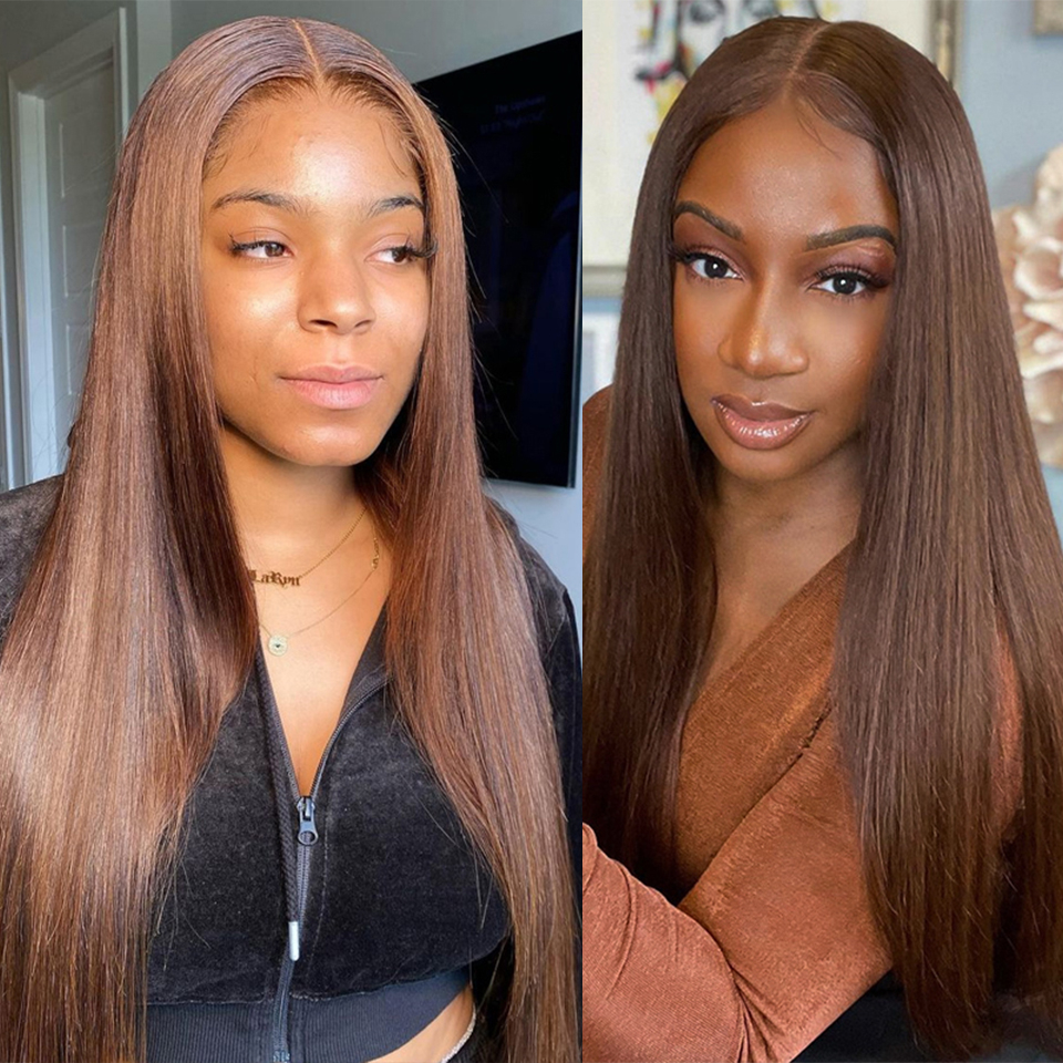 

Brown Wig Straight 13*4 Lace Front Wig Bone Straight Remy Brazilian Hair Lace Front Human Hair Wigs, Light brown