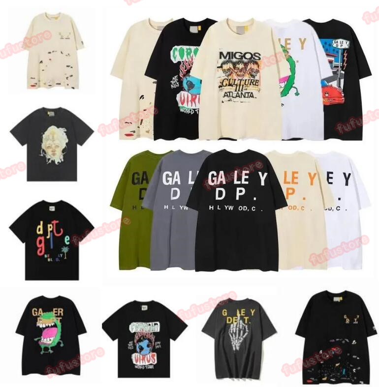 

2023 Women&Men's T-shirts Designer Galleries Depts Shirt Alphabet Print Trendy Trend Basic Casual Fashion Loose Short T-shirt Half Sleeve TeeS Green White And Pink, Add postage