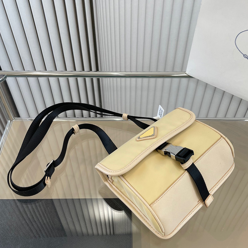 

Designer Prad Triangle Metal Logo Students Shoulder Phone Bags Nylon Belts Waterproof Underarm Crossbody Womens Boys Purses Hobo Bag Size 21x15cm, Light yellow 21x15cm